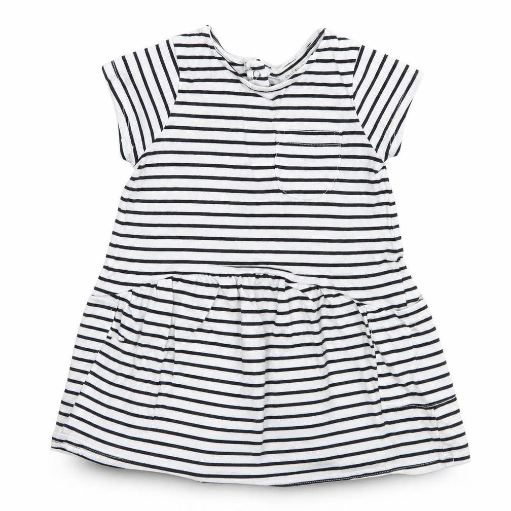 Front view of Next girls’ white striped a-line, size 6-9, months