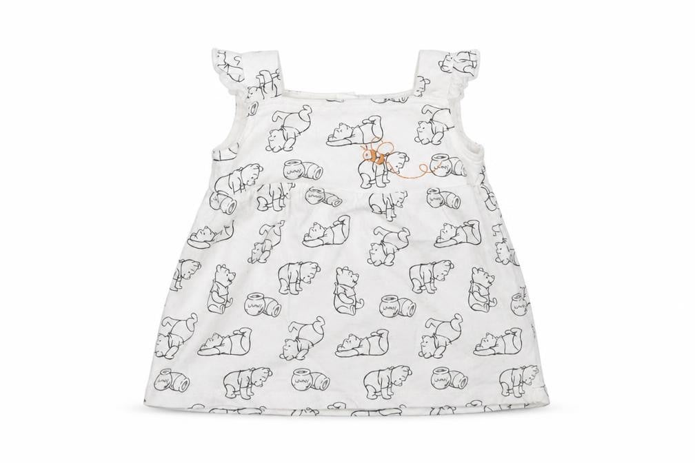 Front view of Tu girls’ white a-line, size 6-9, months - winnie the pooh