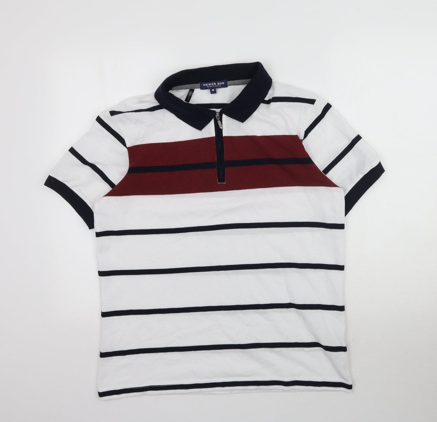 Premier Man Mens White Striped   Polo Size M