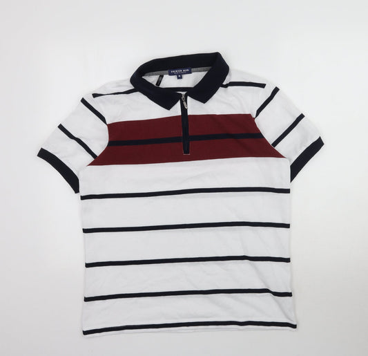 Premier Man Mens White Striped   Polo Size M