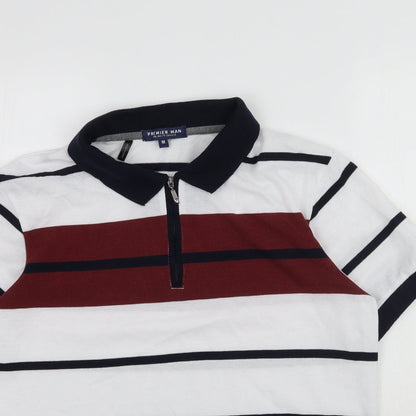Premier Man Mens White Striped   Polo Size M
