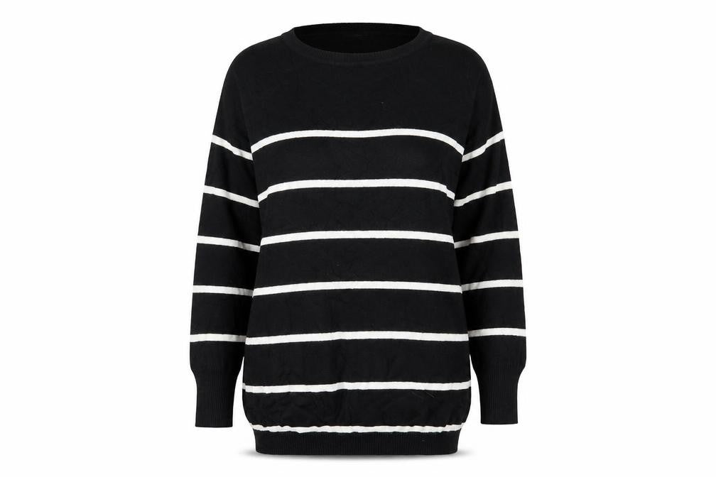 Front view of Sevenhill women’s black striped knit jumper, size XL