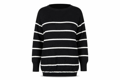 Front view of Sevenhill women’s black striped knit jumper, size XL