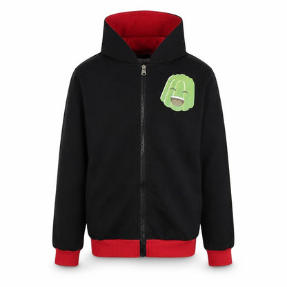 Front view of FOANJA boys’ black full zip hoodie, size 11, years