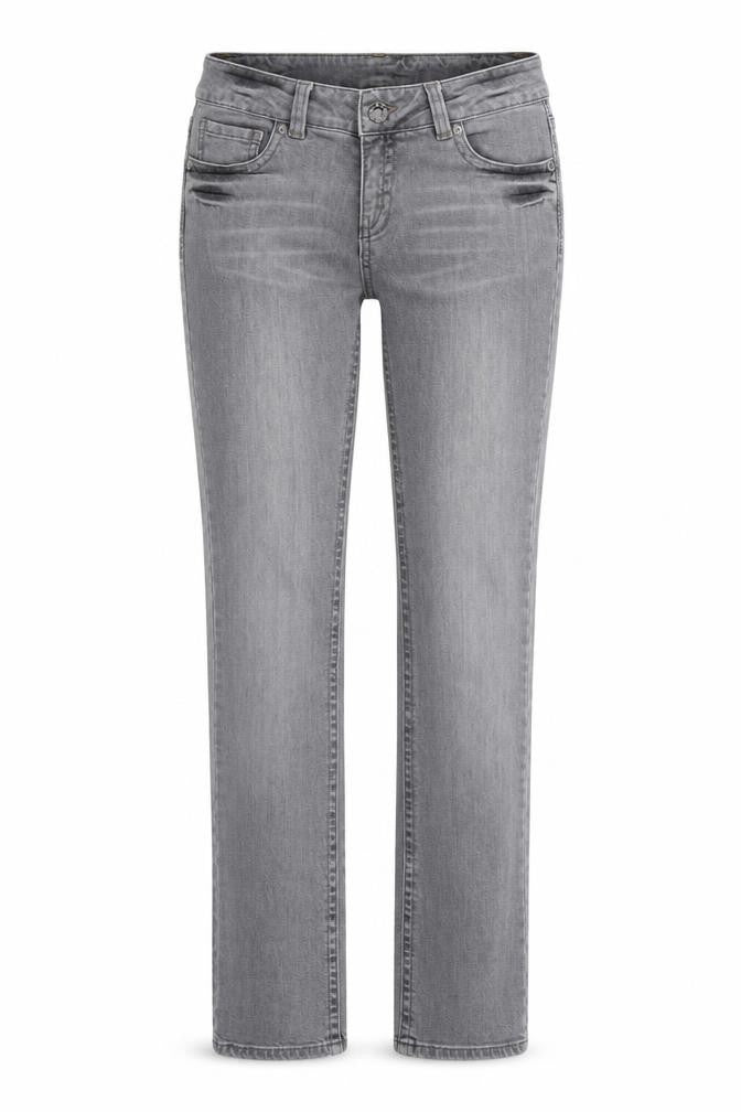 Front view of Moto women’s grey denim straight jeans, size UK 28, 34-inch leg