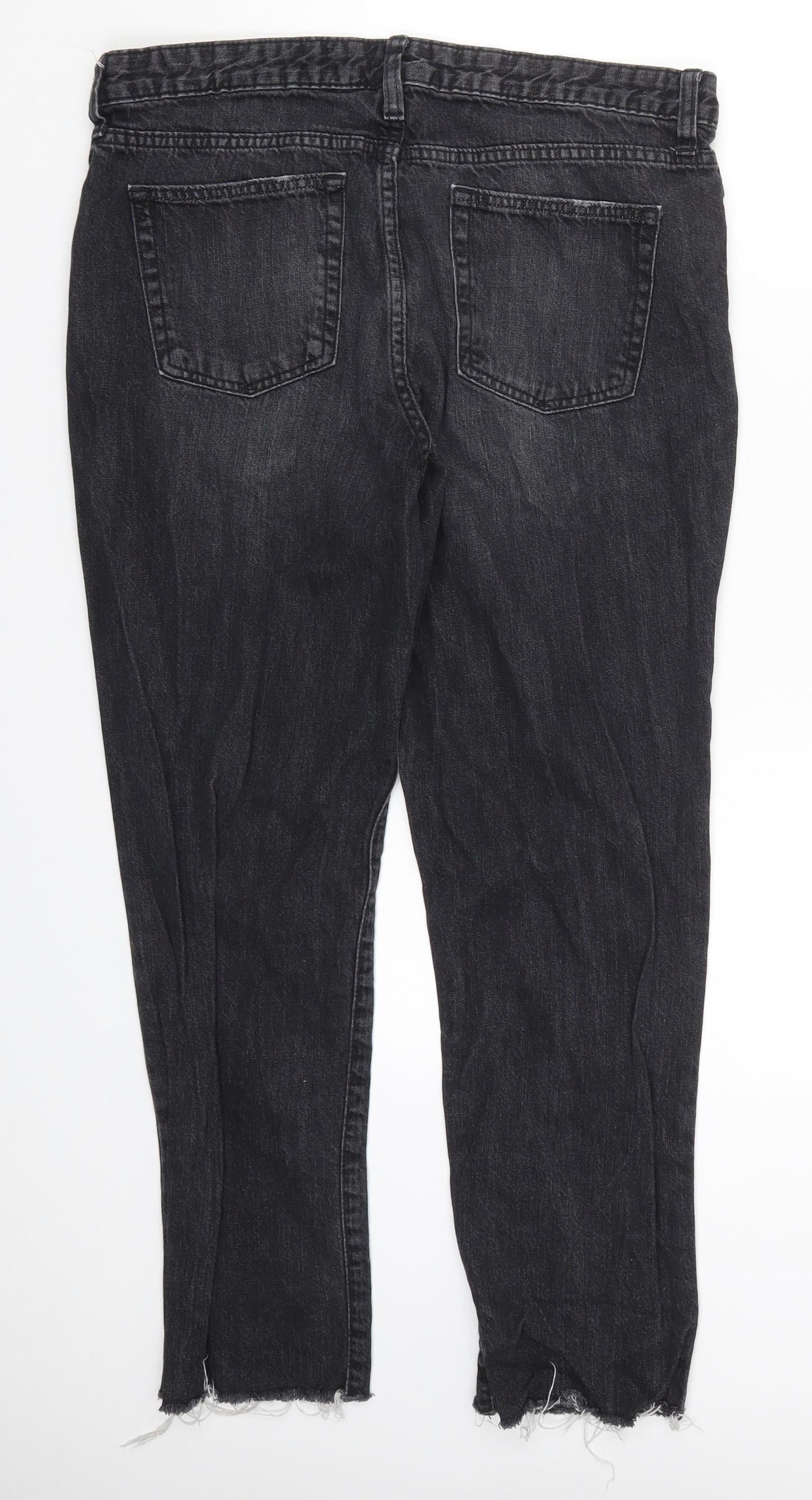 Gap Womens Black  Denim Boyfriend Jeans Size 34 in L27 in - Distressed Hem Ankle Grazer