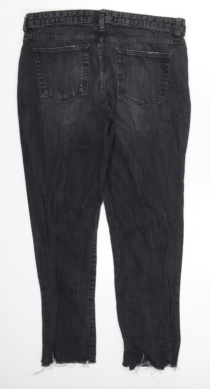 Gap Womens Black  Denim Boyfriend Jeans Size 34 in L27 in - Distressed Hem Ankle Grazer