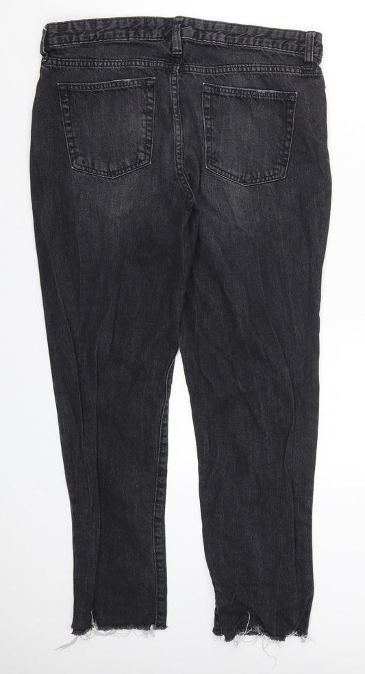 Gap Womens Black  Denim Boyfriend Jeans Size 34 in L27 in - Distressed Hem Ankle Grazer