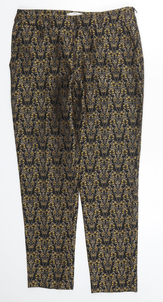 MNG Womens Yellow Fair Isle  Trousers  Size 8 L26 in