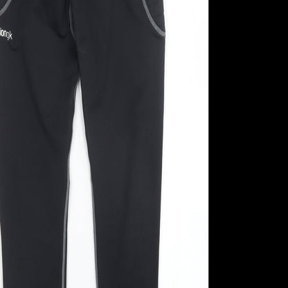 Brand and care label for Precisiongk boys’ black capri trousers, size M