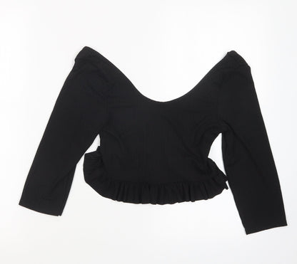 Womens UK Size 8 Nasty Gal Black Cropped T-Shirt