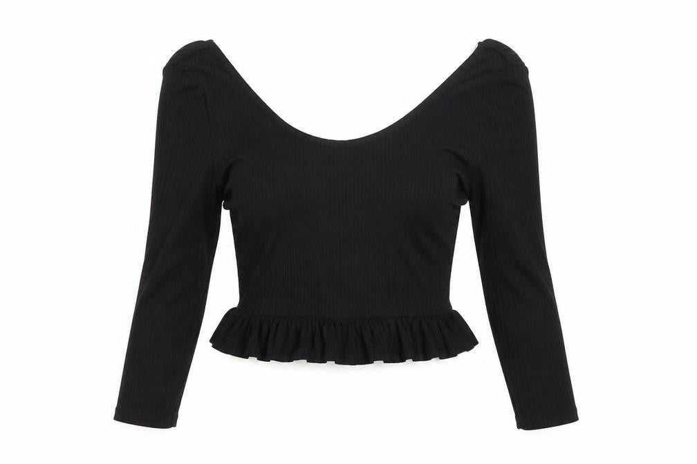 Womens UK Size 8 Nasty Gal Black Cropped T-Shirt