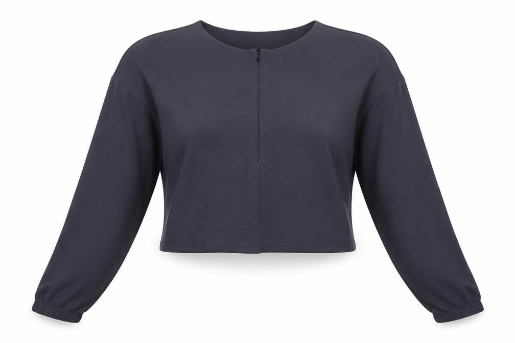 Front view of PRETTYLITTLETHING women’s grey pullover sweatshirt, size UK 8
