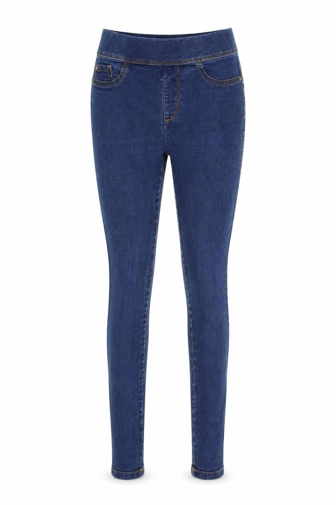 Front view of Denim & Co. women’s blue denim skinny jeans, size UK 8, 27-inch leg