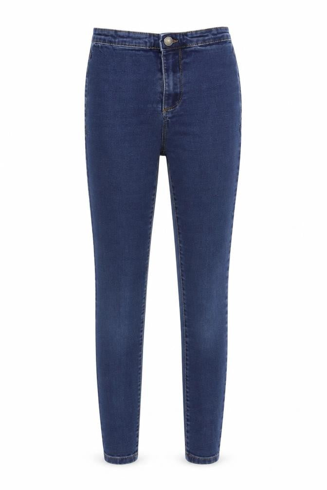 Front view of Denim & Co. women’s blue denim skinny jeans, size UK 6, 25-inch leg