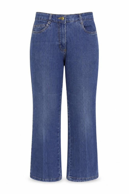 Front view of Being Casual women’s blue denim tapered jeans, size UK 12, 29-inch leg