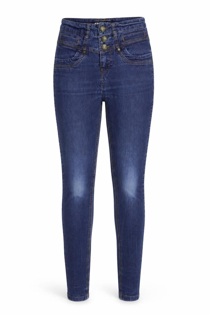 Front view of Yes Yes women’s blue denim skinny jeans, size UK 8, 31-inch leg