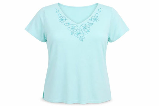 Front view of Bonmarché women’s green floral basic t-shirt, size M