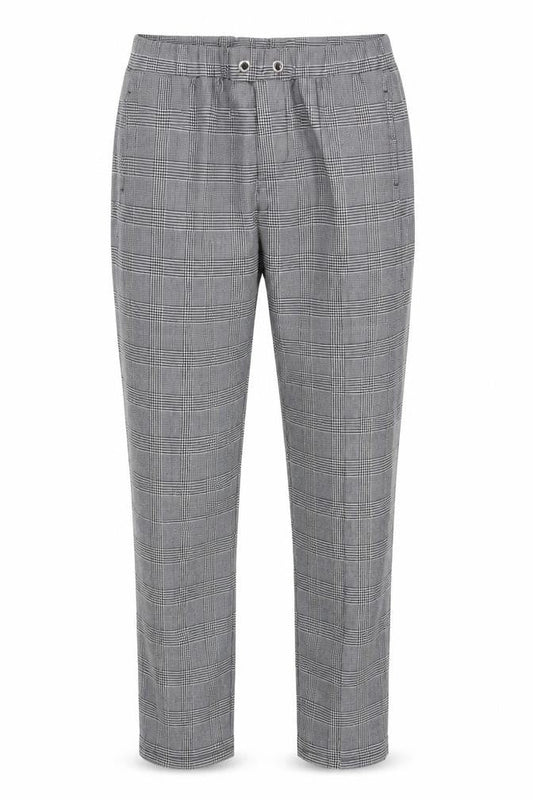 Front view of B33 men’s grey check trousers, size 32, 29-inch leg