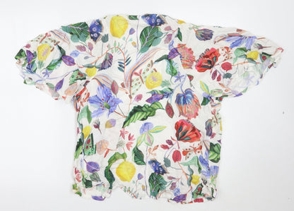 H&M Mens White Floral  Cardigan Jumper