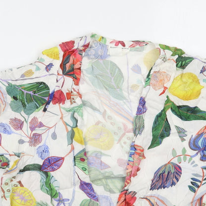 H&M Mens White Floral  Cardigan Jumper