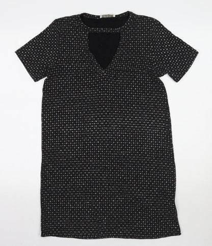 Oasis Womens Black Geometric Rayon A-Line  Size S