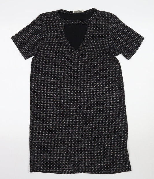 Oasis Womens Black Geometric Rayon A-Line  Size S