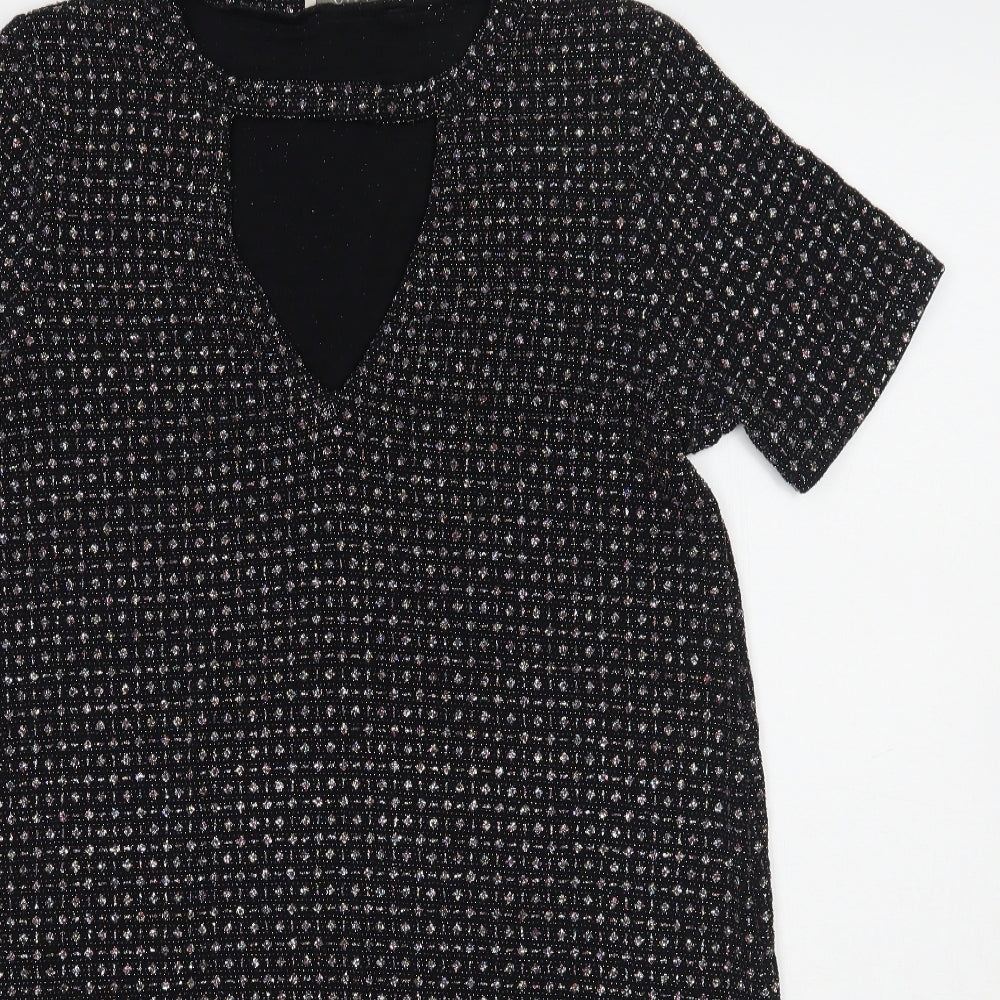 Oasis Womens Black Geometric Rayon A-Line  Size S