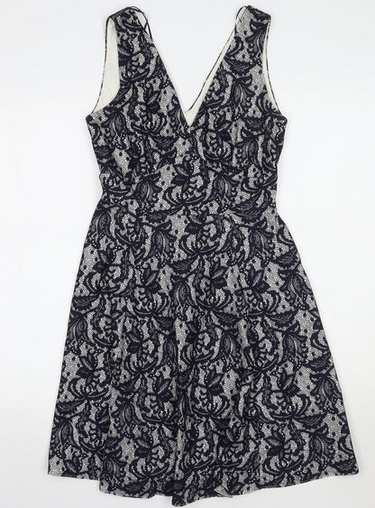 Wallis Womens Blue Floral  A-Line  Size 8