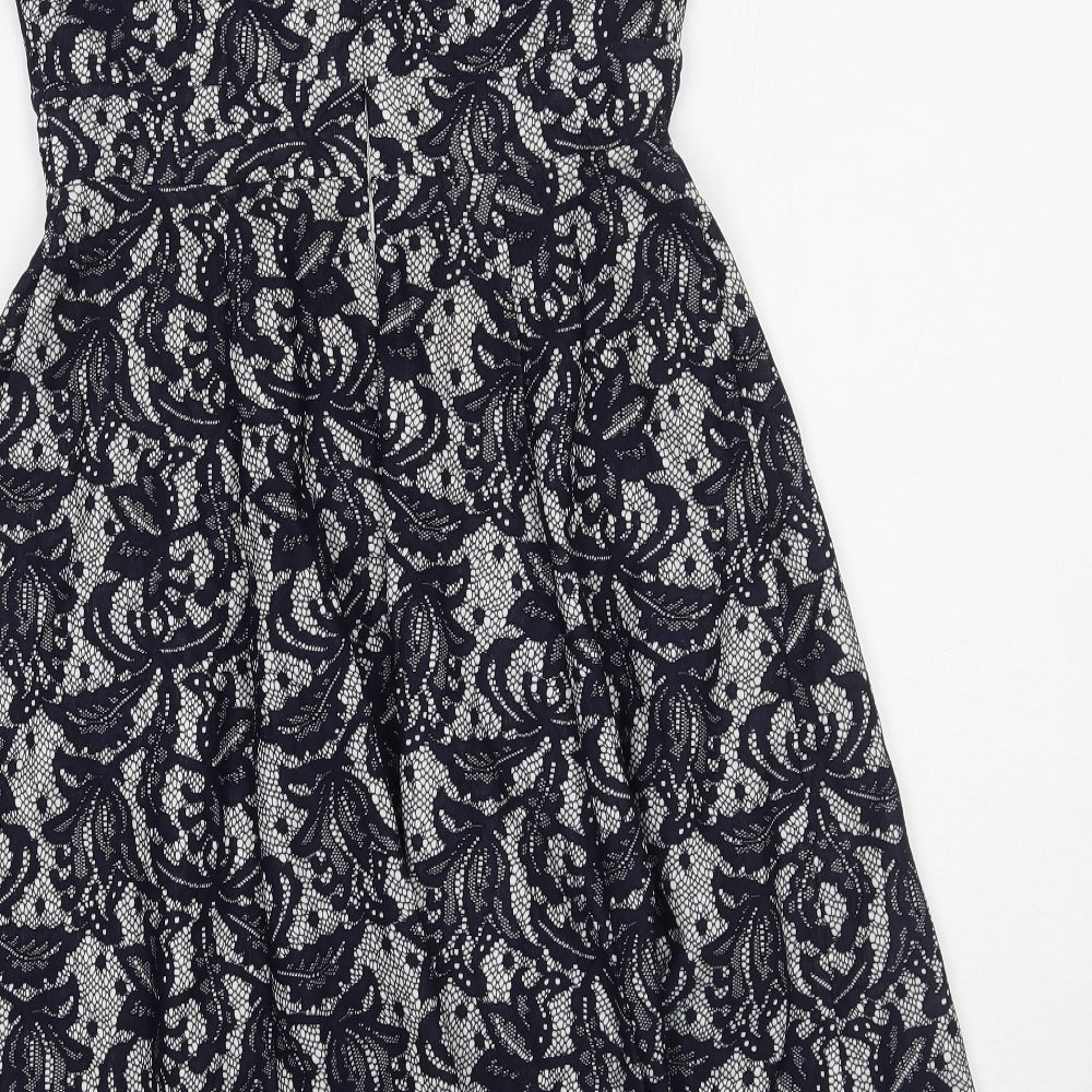 Wallis Womens Blue Floral  A-Line  Size 8