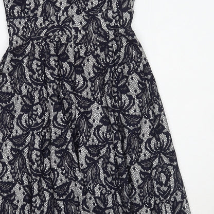 Wallis Womens Blue Floral  A-Line  Size 8