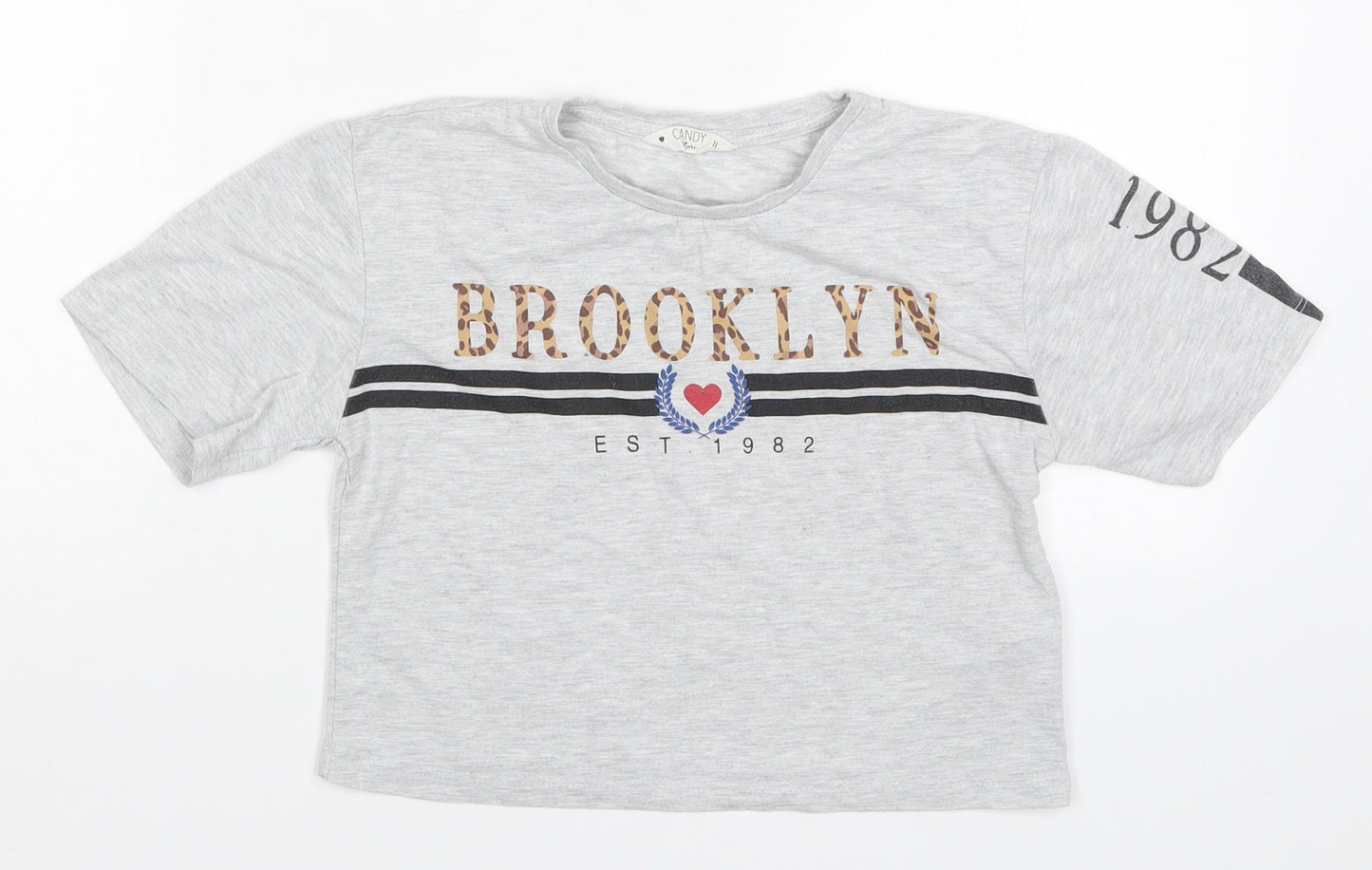 Matalan Girls Grey   Cropped T-Shirt Size 11 Years  - Brooklyn