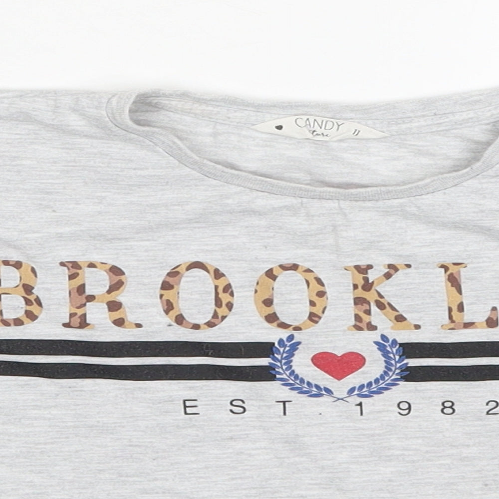 Matalan Girls Grey   Cropped T-Shirt Size 11 Years  - Brooklyn
