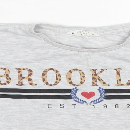 Matalan Girls Grey   Cropped T-Shirt Size 11 Years  - Brooklyn