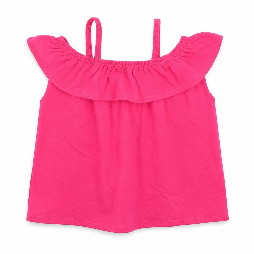Front view of John Lewis girls’ pink basic t-shirt, size 4, years