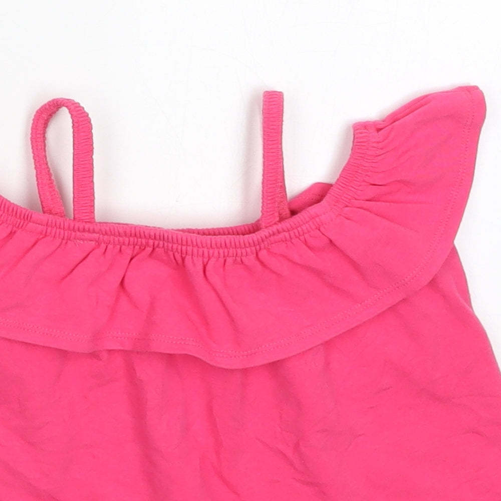 Close-up detail of John Lewis girls’ pink basic t-shirt, size 4, years