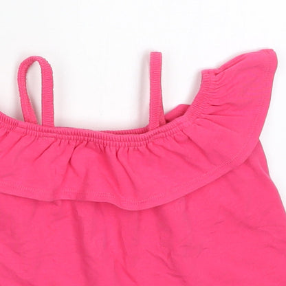 Close-up detail of John Lewis girls’ pink basic t-shirt, size 4, years