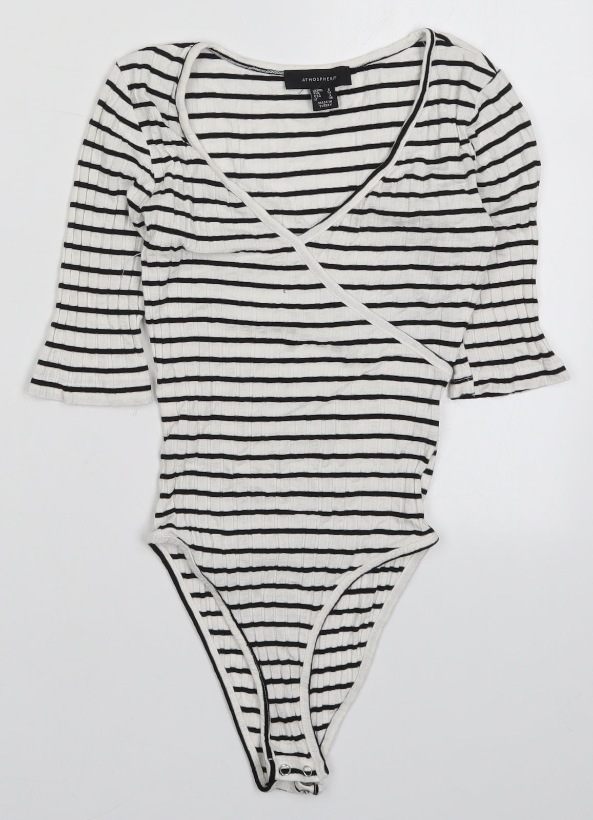 Atmosphere Womens White Striped  Bodysuit One-Piece Size 6  - Black and White
