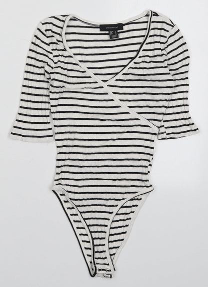Atmosphere Womens White Striped  Bodysuit One-Piece Size 6  - Black and White
