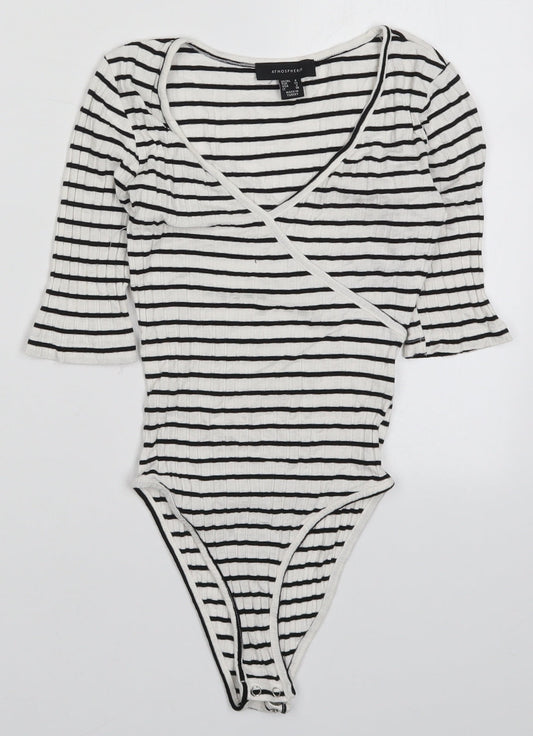 Atmosphere Womens White Striped  Bodysuit One-Piece Size 6  - Black and White