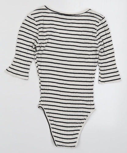 Atmosphere Womens White Striped  Bodysuit One-Piece Size 6  - Black and White