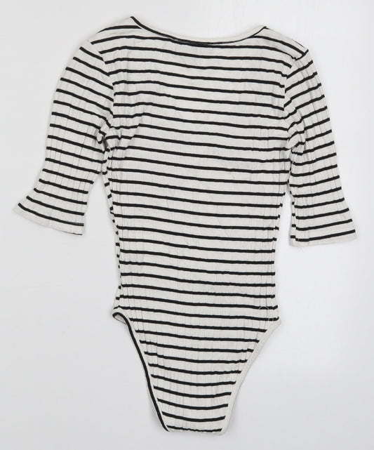Atmosphere Womens White Striped  Bodysuit One-Piece Size 6  - Black and White