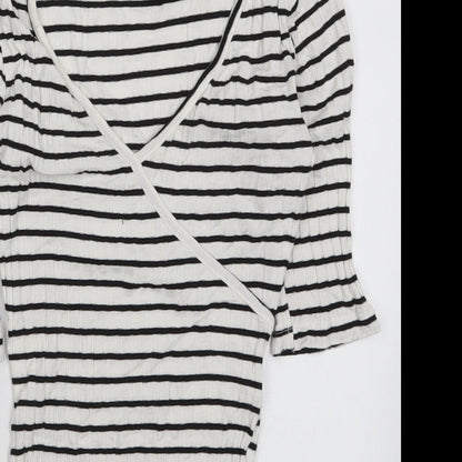 Atmosphere Womens White Striped  Bodysuit One-Piece Size 6  - Black and White