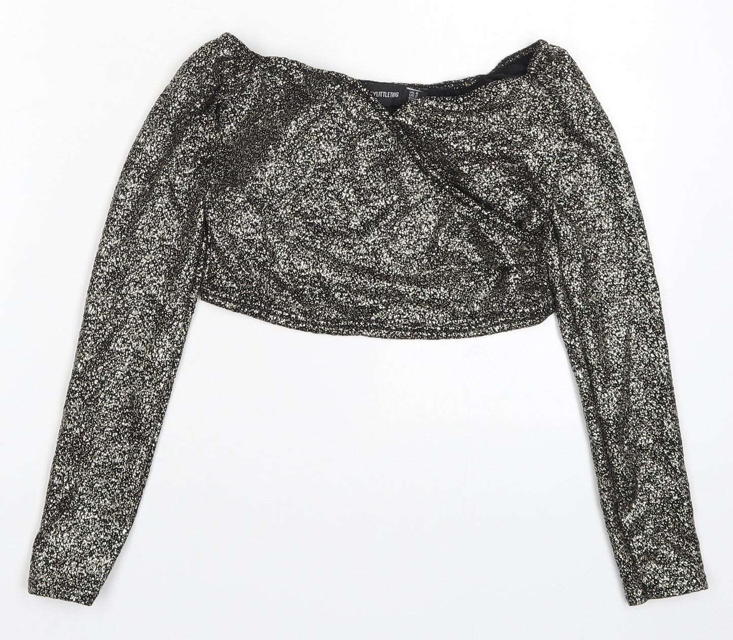 Womens UK Size 6 PRETTYLITTLETHING Gold Cropped T-Shirt