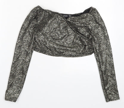 Womens UK Size 6 PRETTYLITTLETHING Gold Cropped T-Shirt