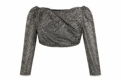 Front view of PRETTYLITTLETHING women’s gold cropped t-shirt, size UK 6
