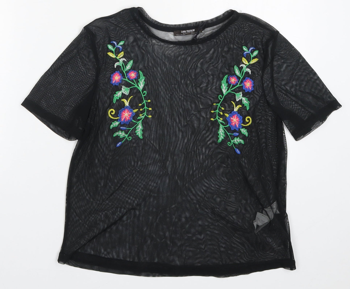 Womens UK Size S Zara Black Basic T-Shirt