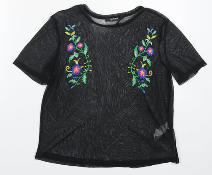 Womens UK Size S Zara Black Basic T-Shirt