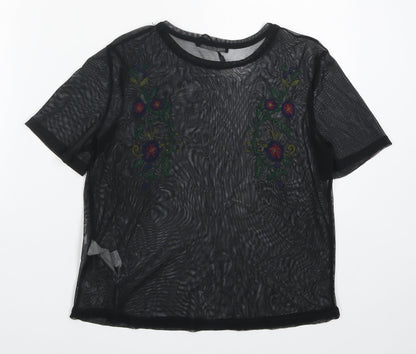 Womens UK Size S Zara Black Basic T-Shirt