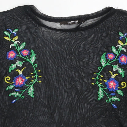 Womens UK Size S Zara Black Basic T-Shirt